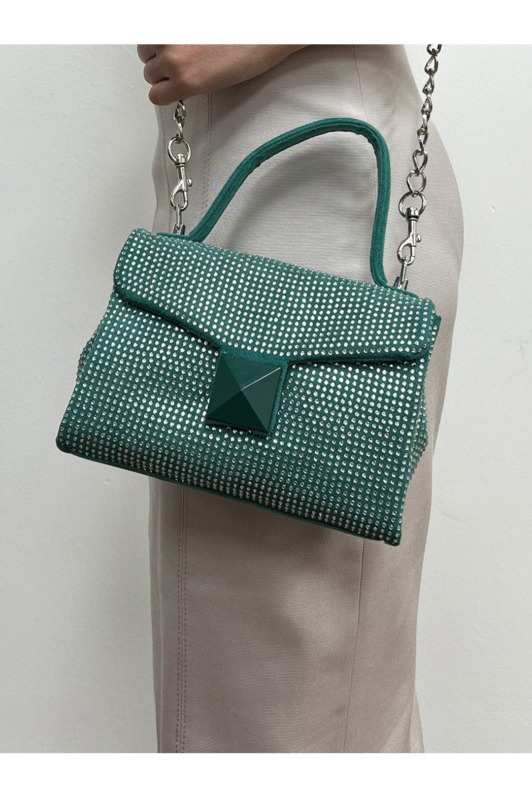 Green Green Suede Rhinestone Grab Bag, Image 2 of 3