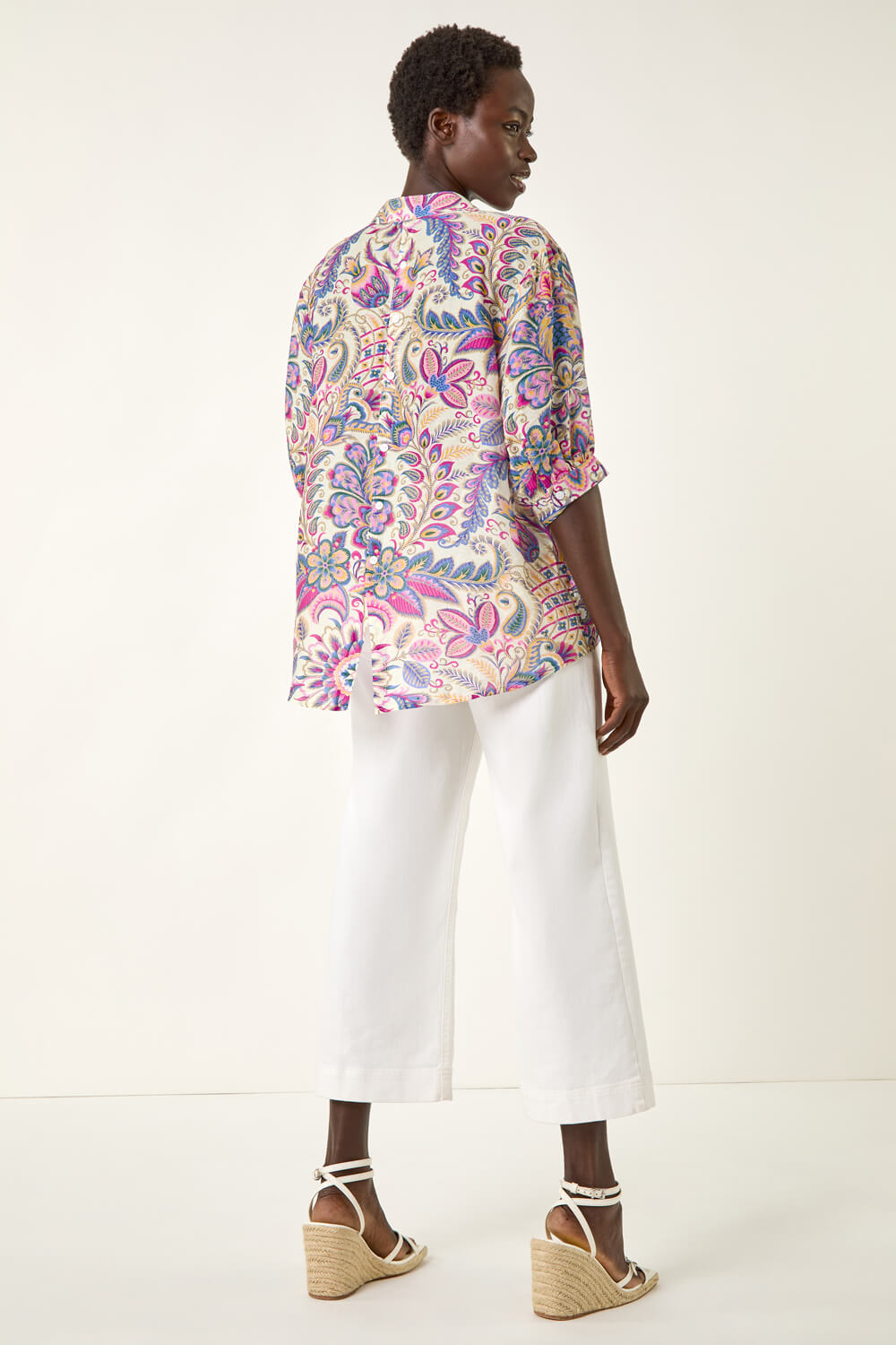 Purple Floral Print V-Neck Blouse, Image 4 of 5