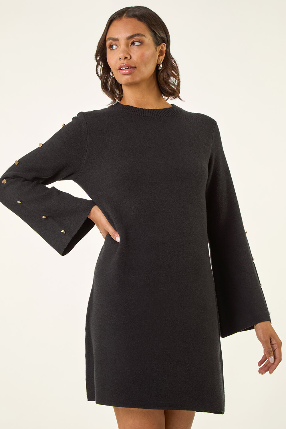 Black Buttoned Knit Dress, Image 3 of 5