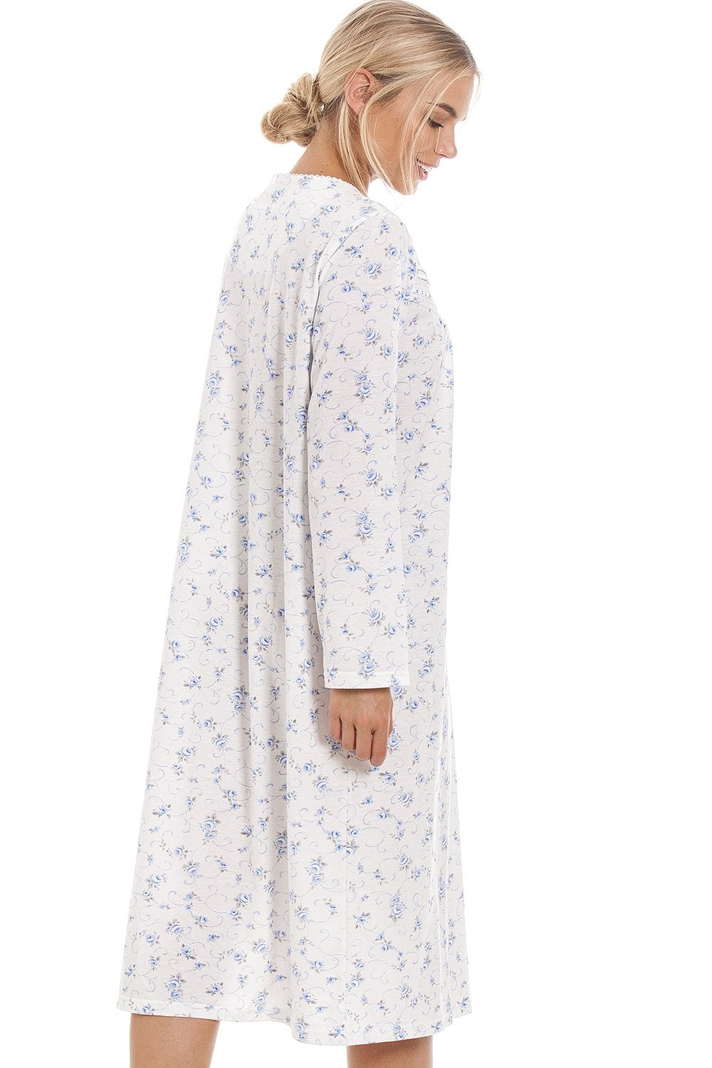 Blue Rose Print Long Sleeve Nightdress, Image 5 of 5