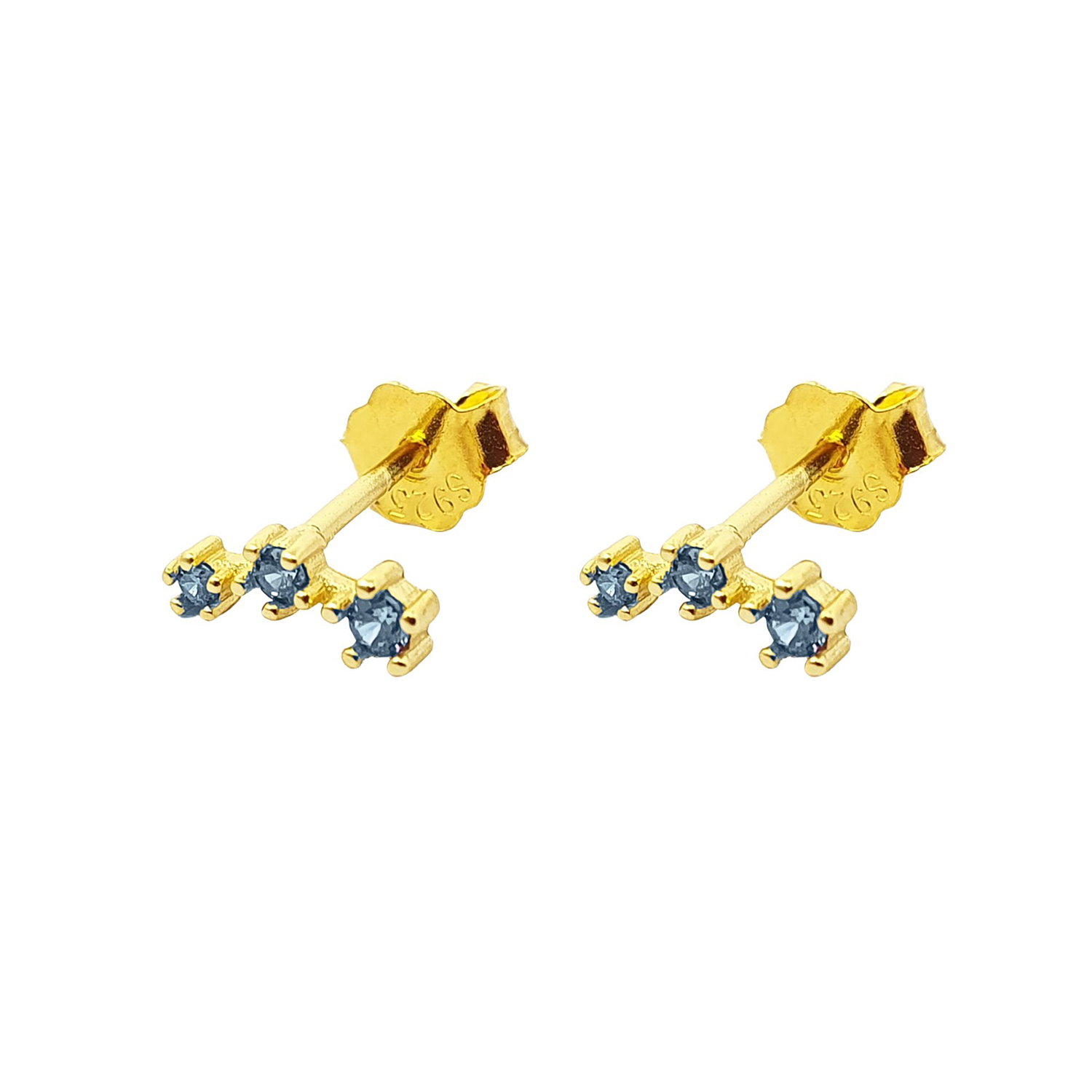 Blue Tiny Aquamarine March Birthstone Climber Stud Earrings