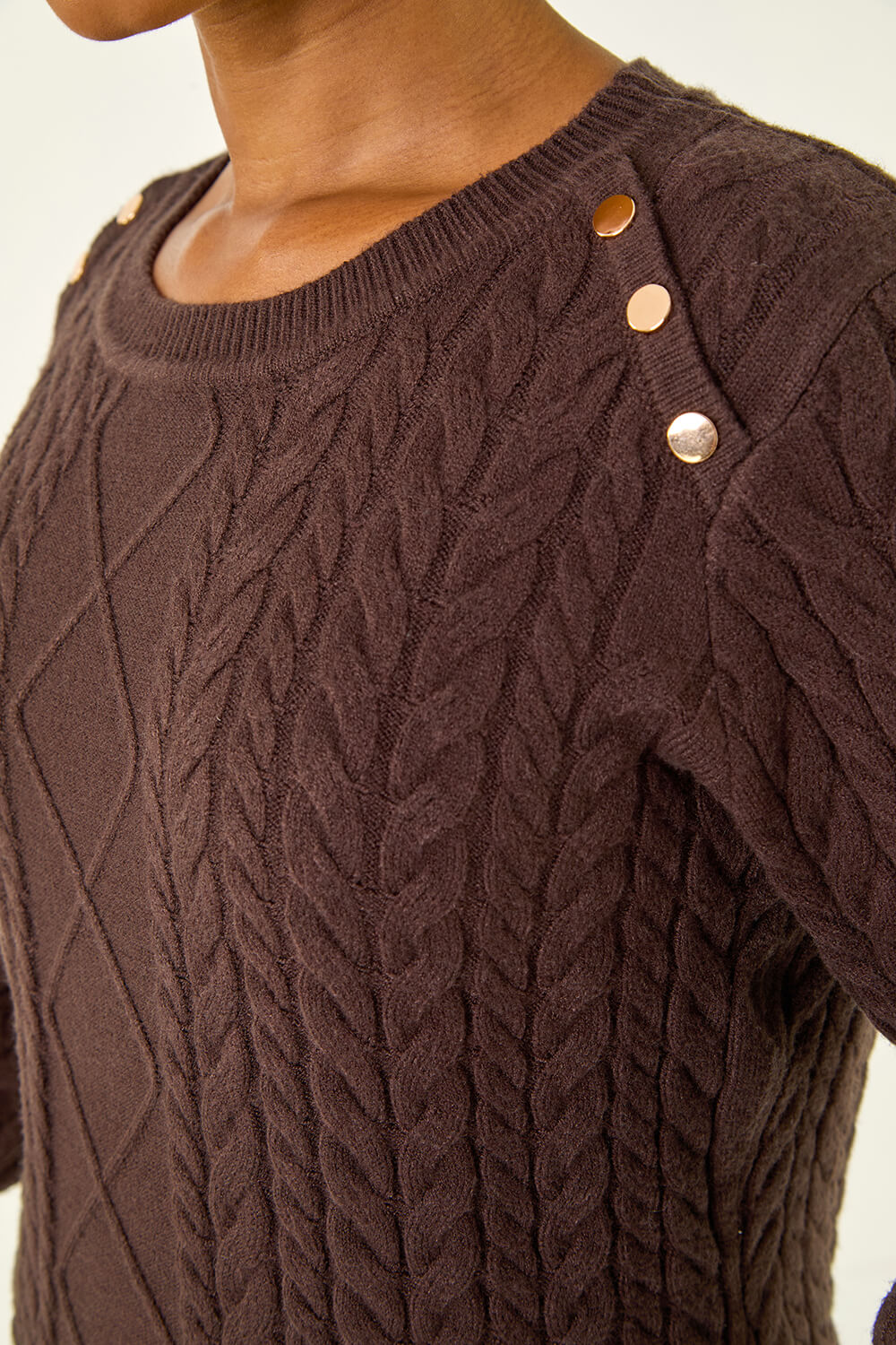 Chocolate Petite Button Cable Knit Jumper, Image 7 of 7