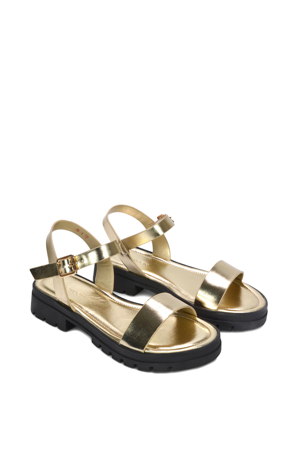 Gold XY LONDON Gold 'Sorella' Low Heel Chunky Sandals With Ankle Strap, Image 5 of 6