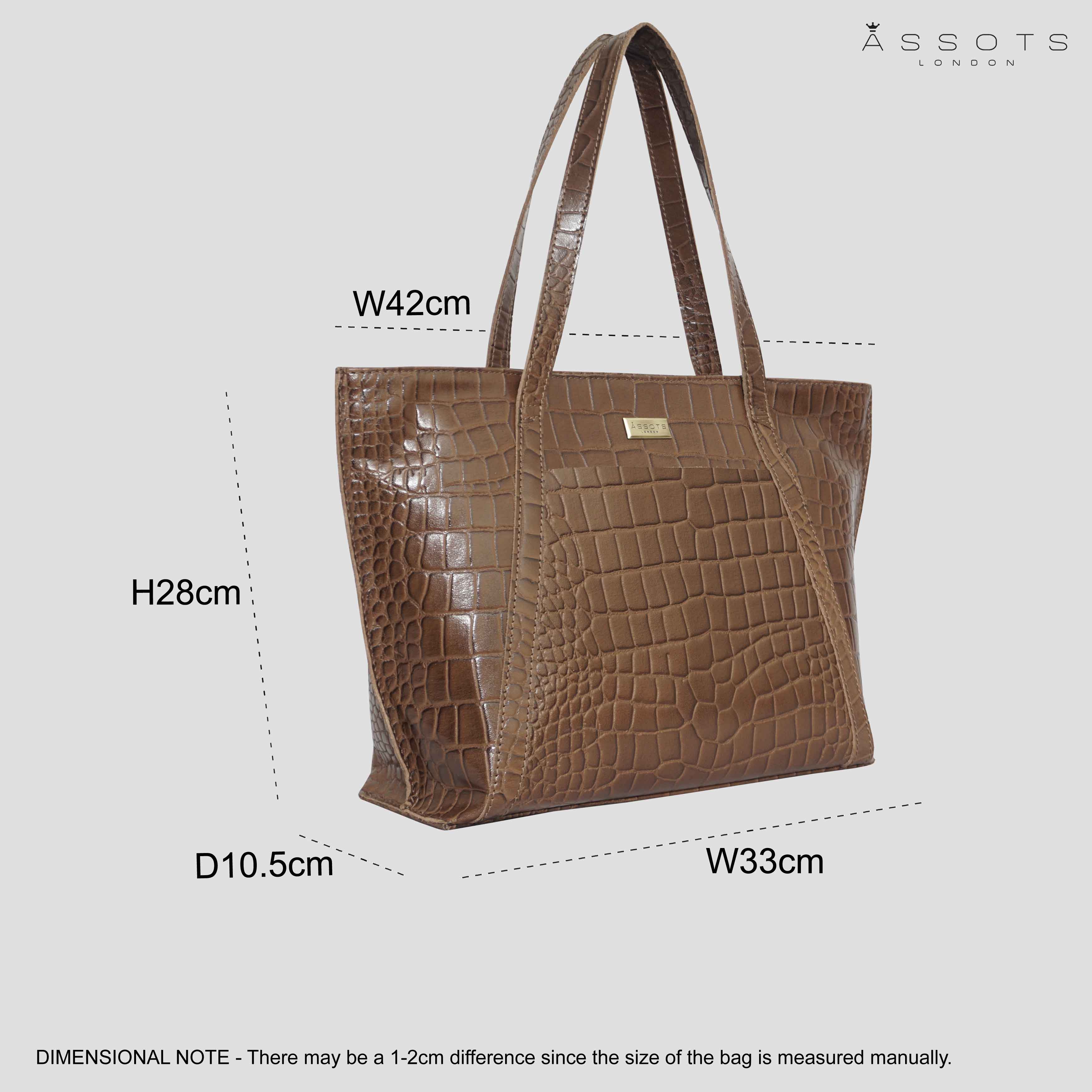 Tan 'AGNES' Croc Embossed Real Leather Designer Tote Bag, Image 6 of 6
