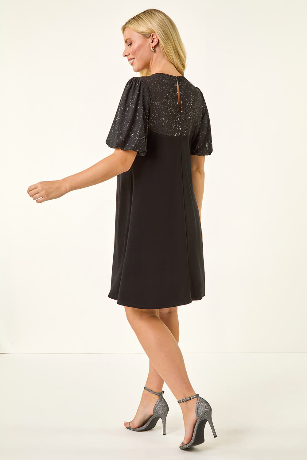 Black Petite Sparkle Contrast Dress, Image 4 of 5