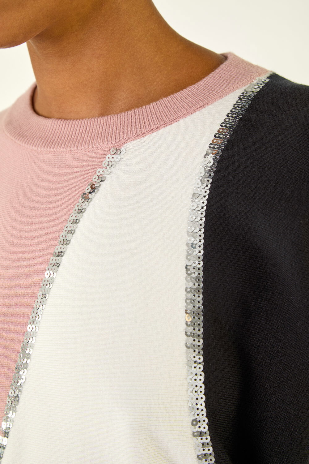 PINK Colour Block Sequin Knit Jumper, Image 6 of 5