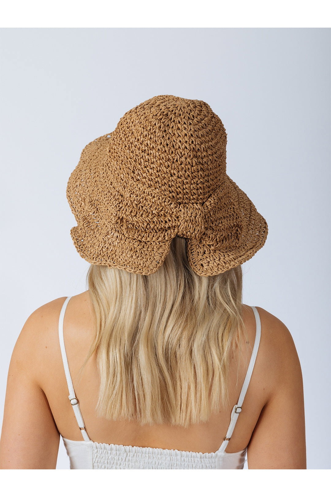 Beige Bowknot Straw Sun Hat, Image 2 of 4