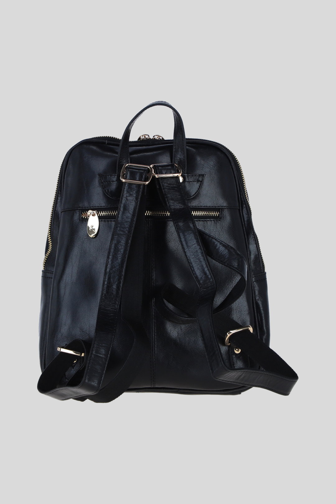 Black Real Leather Backpack with Multiple Pockets and Gold-Tone Hardware, Image 3 of 4