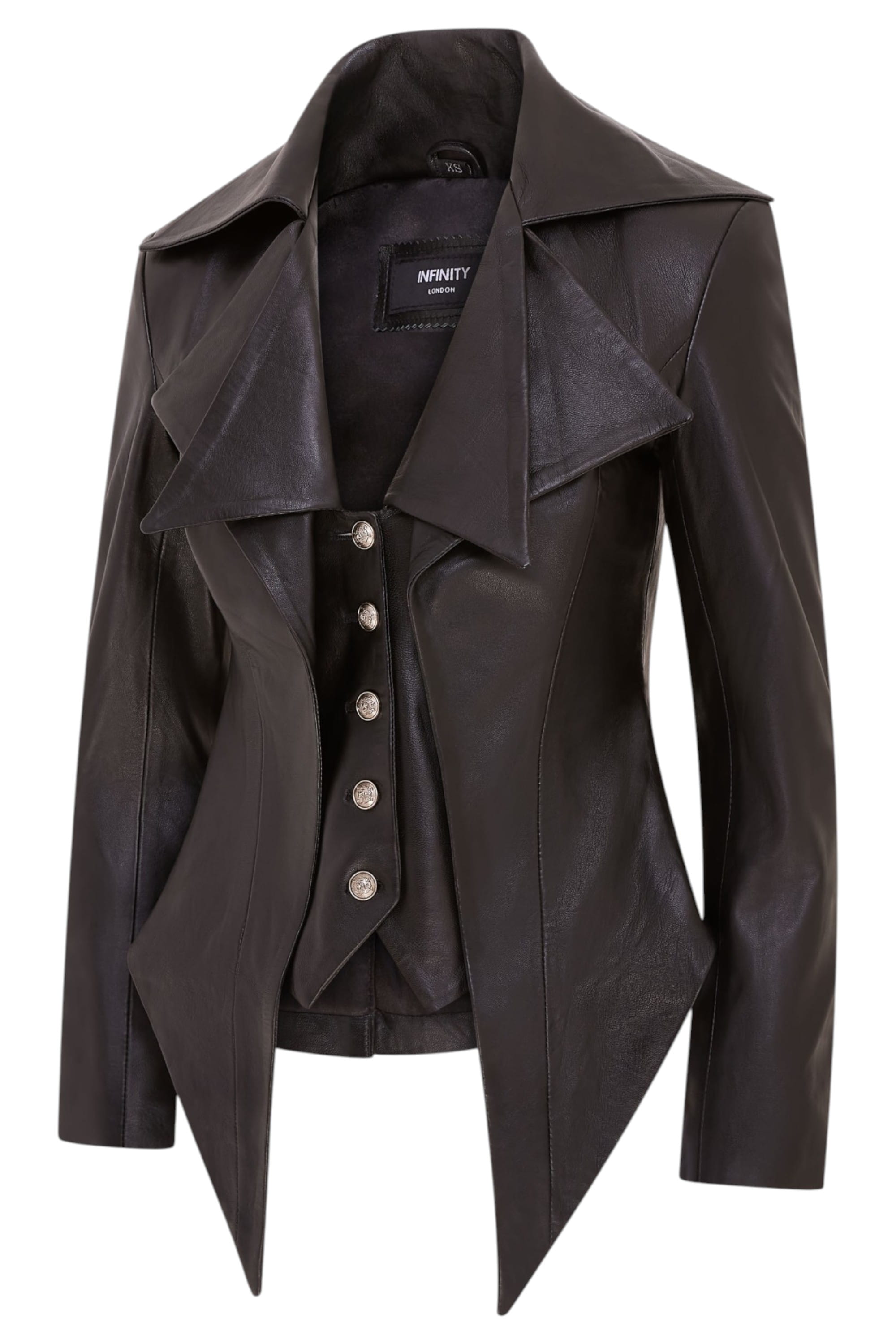 Black Infinity Leather Black Gothic Edwardian Leather Jacket-Sandvika, Image 2 of 6