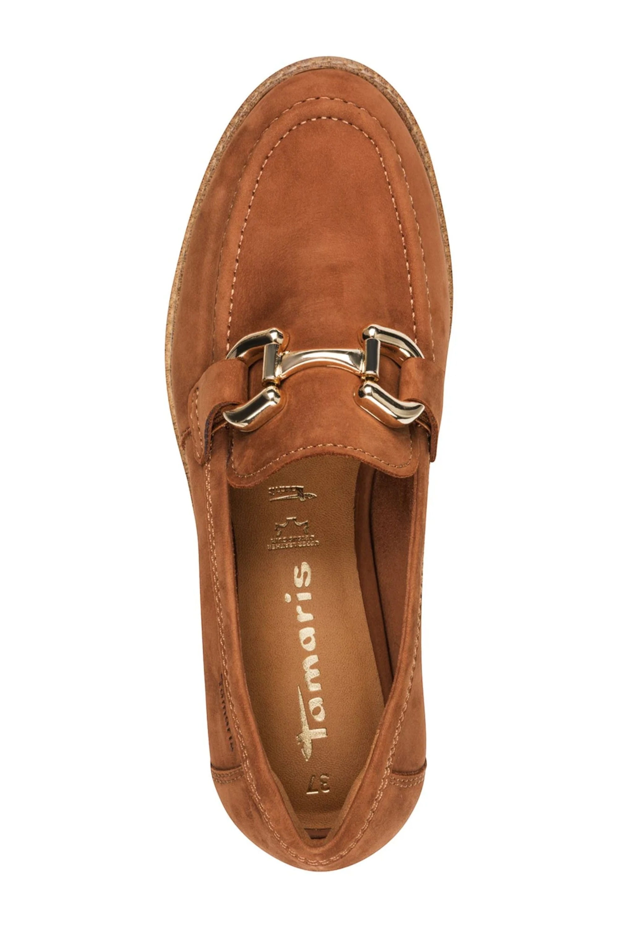 Brown Tamaris Brown Tamaris Cognac Leather Platform Loafers, Image 5 of 7