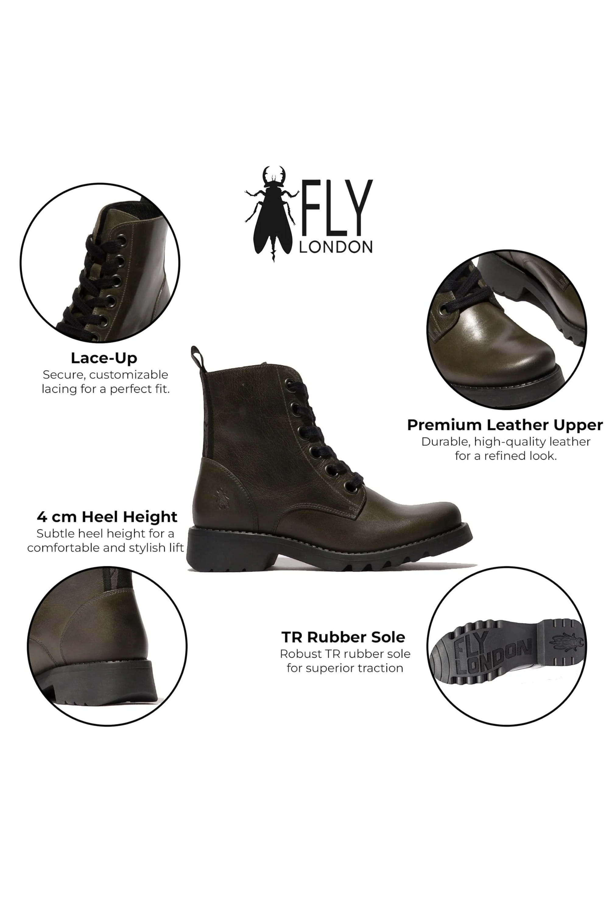 Dark Green Womens Soft Lace-Up Ankle Boots -RAGI539, Image 3 of 5