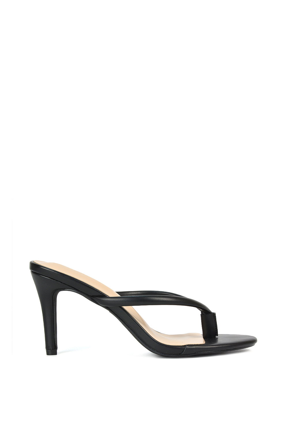 Black XY LONDON Black 'Celina' Stiletto High Heel Mules With Thong Strap, Image 1 of 6