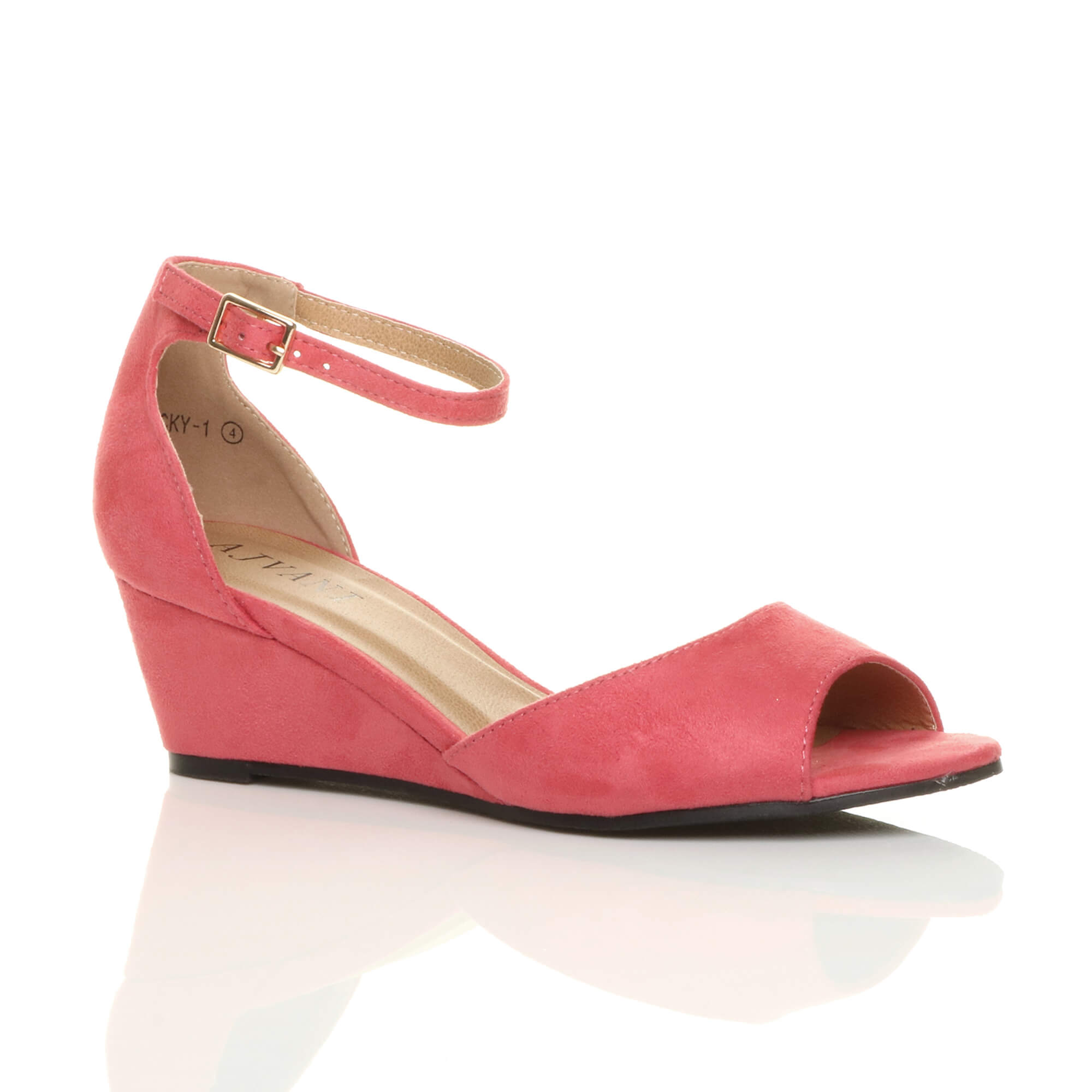 Coral AJVANI Coral Mid Wedge Heel Ankle Strap Sandals, Image 1 of 6