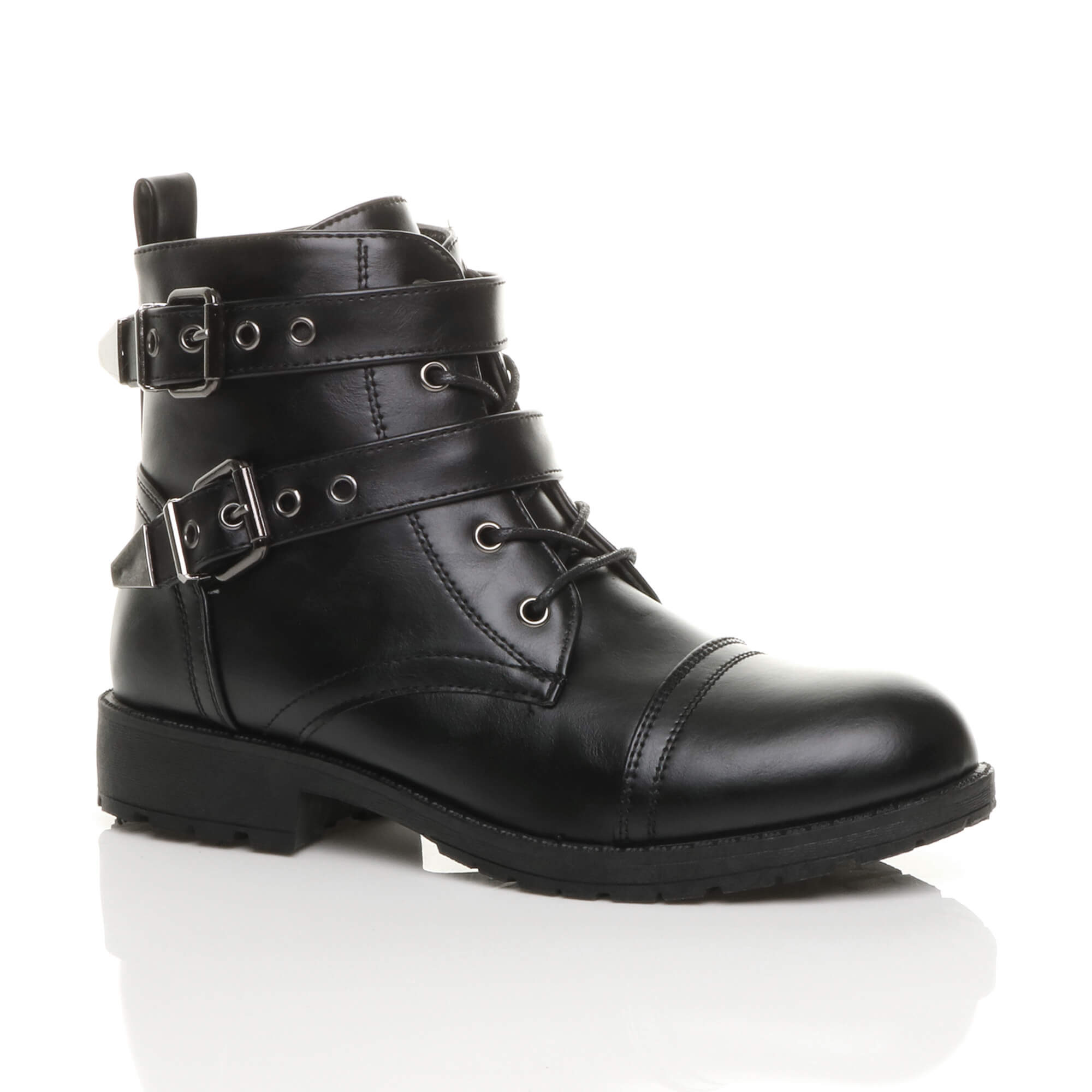 Black Low Heel Biker Ankle Boots, Image 1 of 6