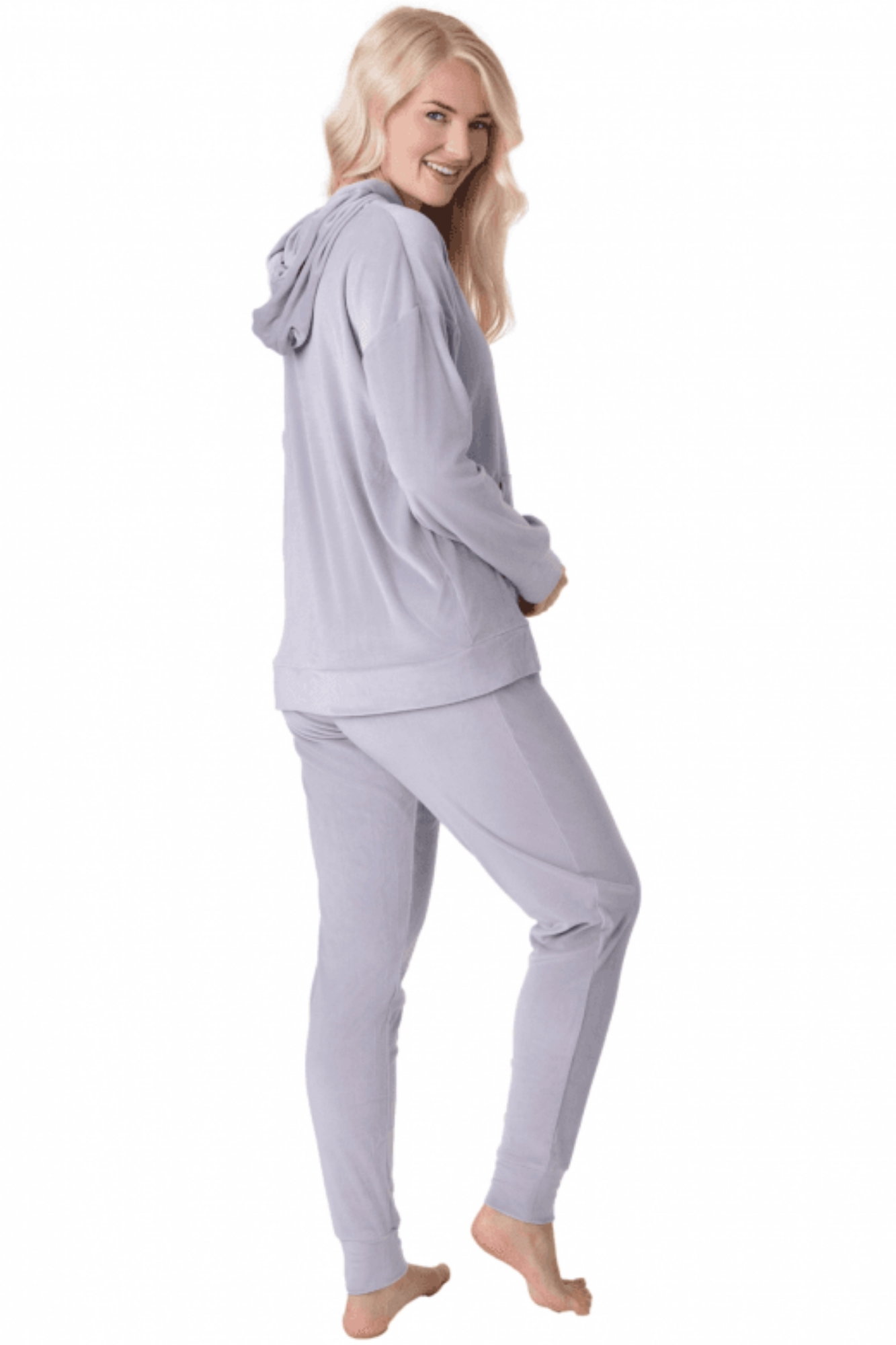 Grey Camille Lingerie Grey Supersoft Velour Loungewear Pyjama Set, Image 4 of 5