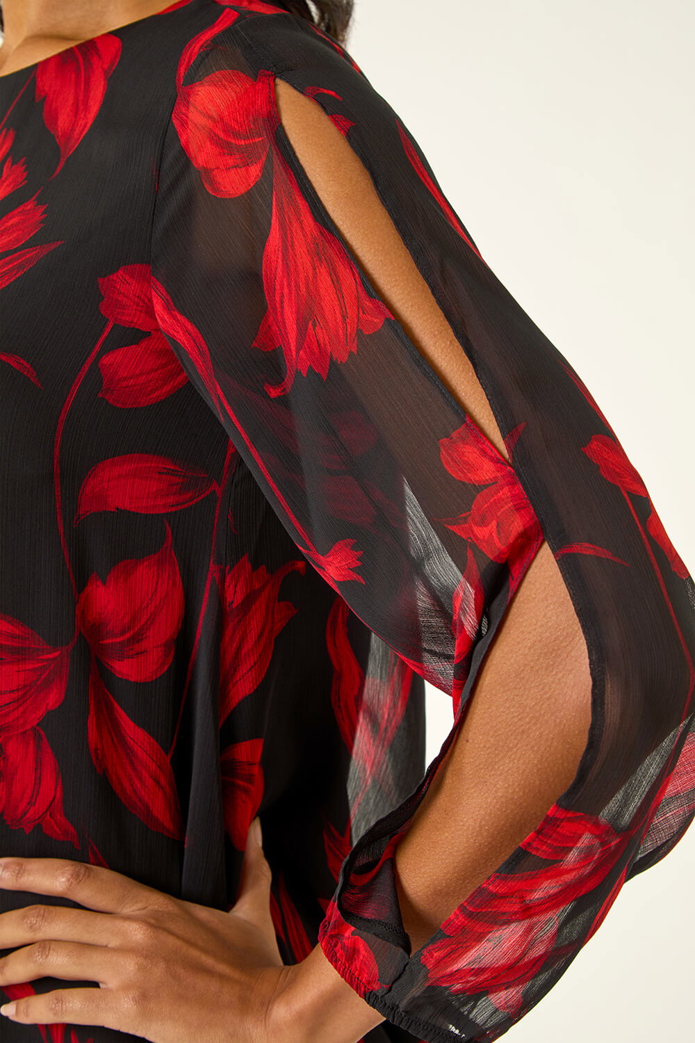 Red Floral Chiffon Layered Tunic Top, Image 6 of 5