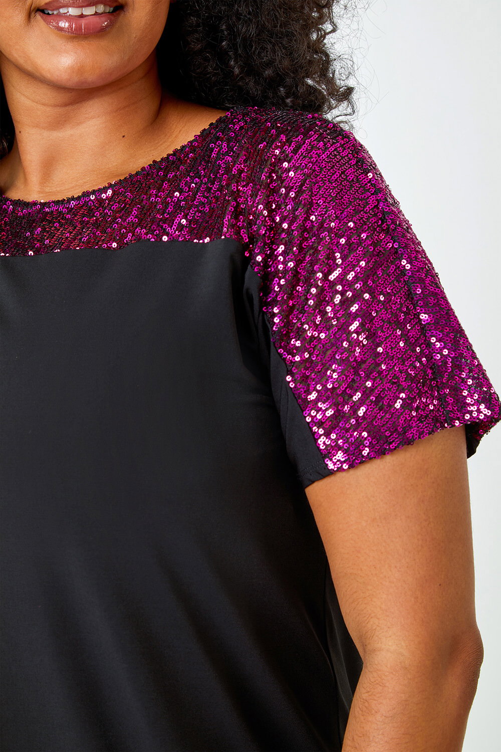 Fuchsia Curve Sequin Embellished Stretch Top, Image 7 of 7