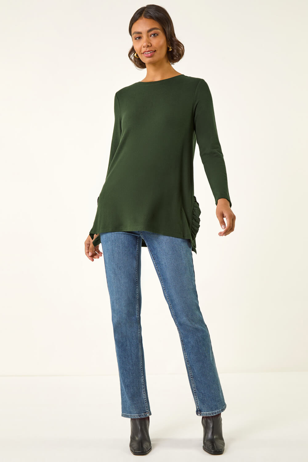Green Soft Touch Side Ruffle Top, Image 3 of 5