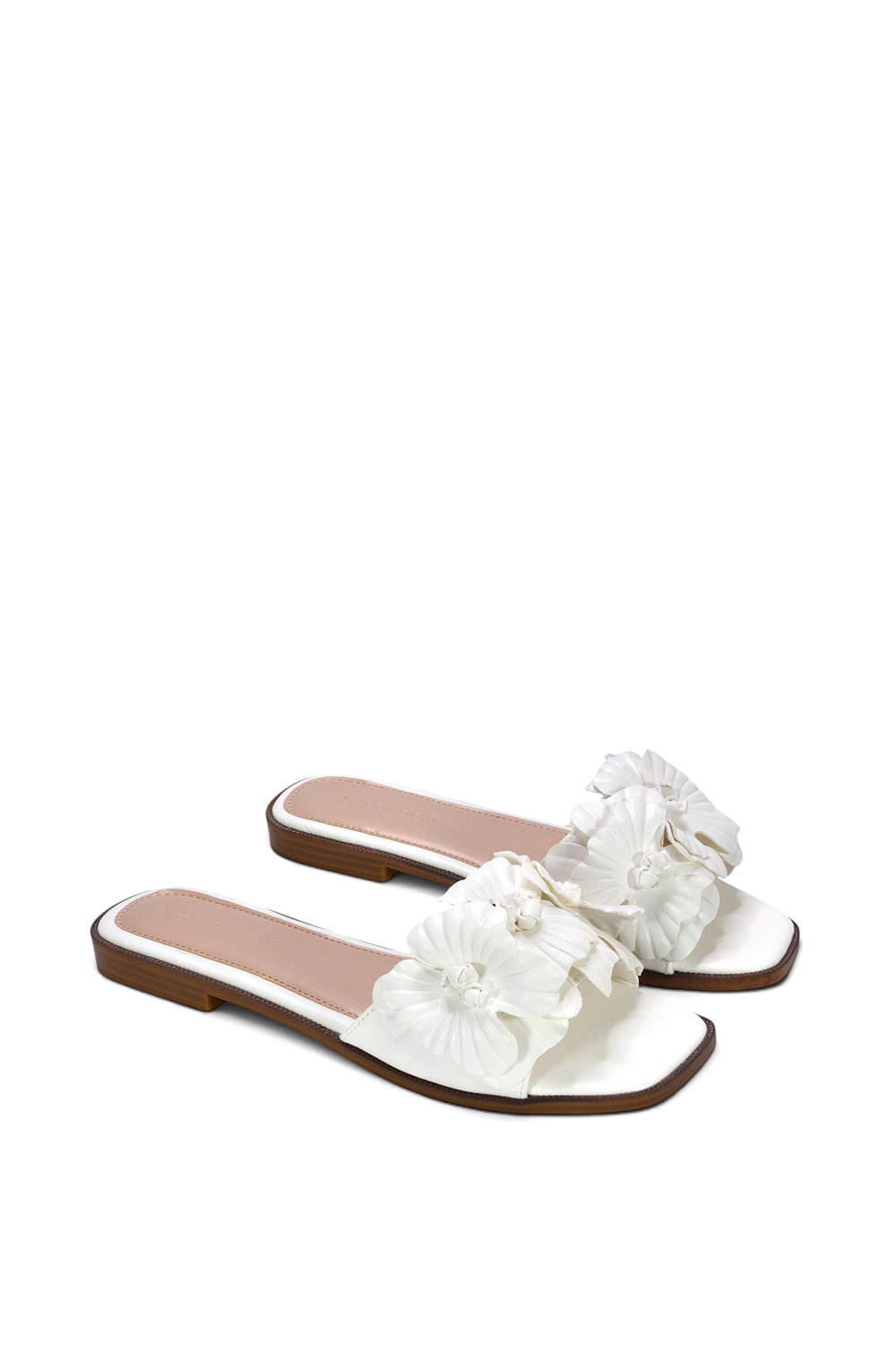 White XY LONDON White Flat Slip On Slider Sandals With Floral Detail, Image 5 of 6