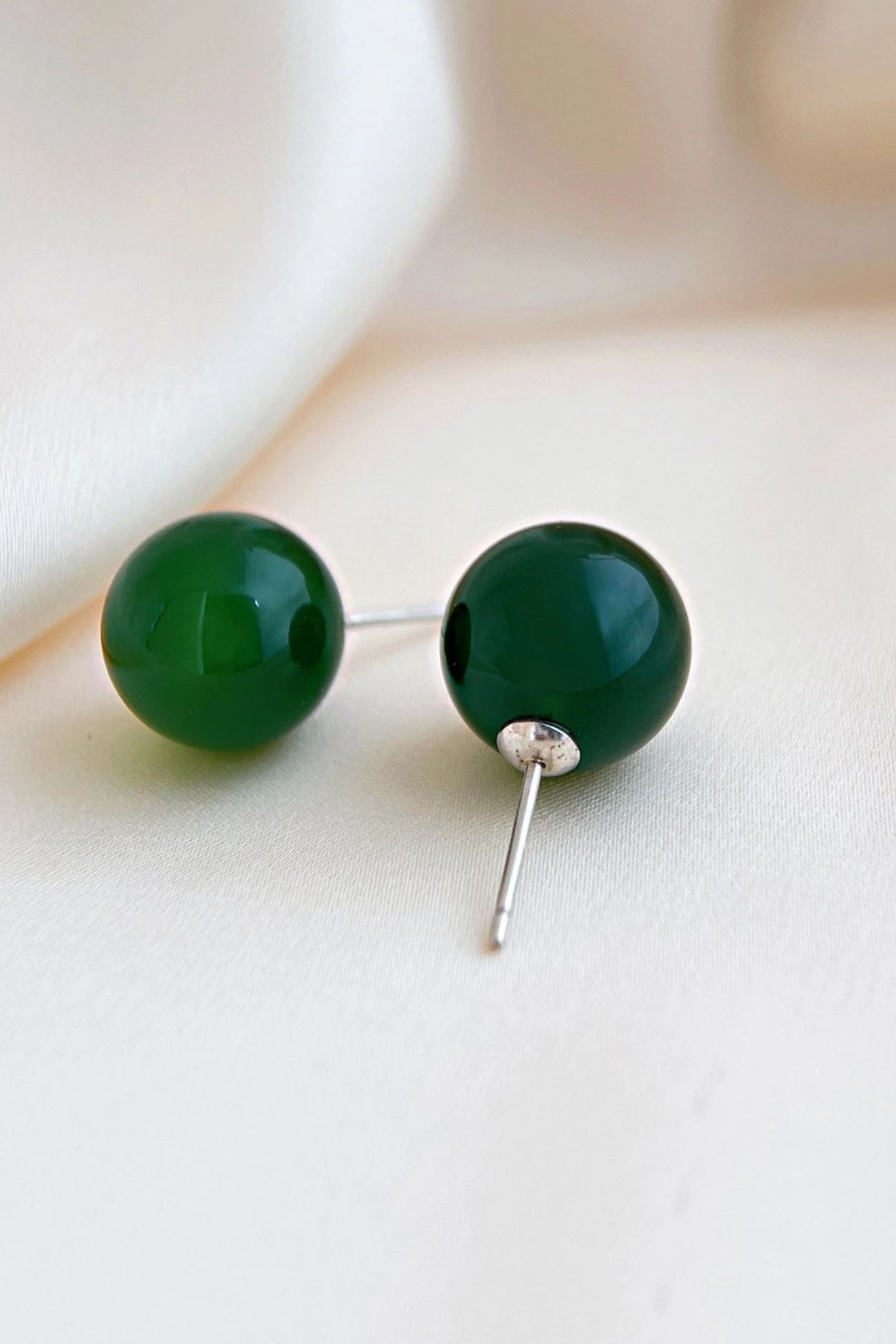 Green Glass Ball Stud Earrings 12mm, Image 3 of 3
