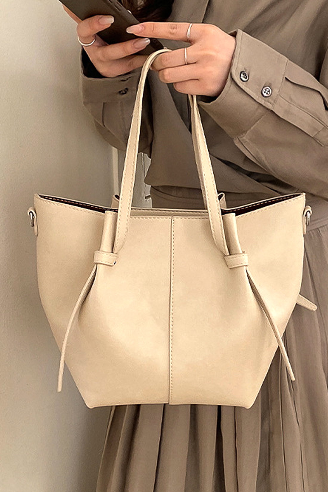 Beige Structured Handbag With Shoulder Strap, Image 5 of 5