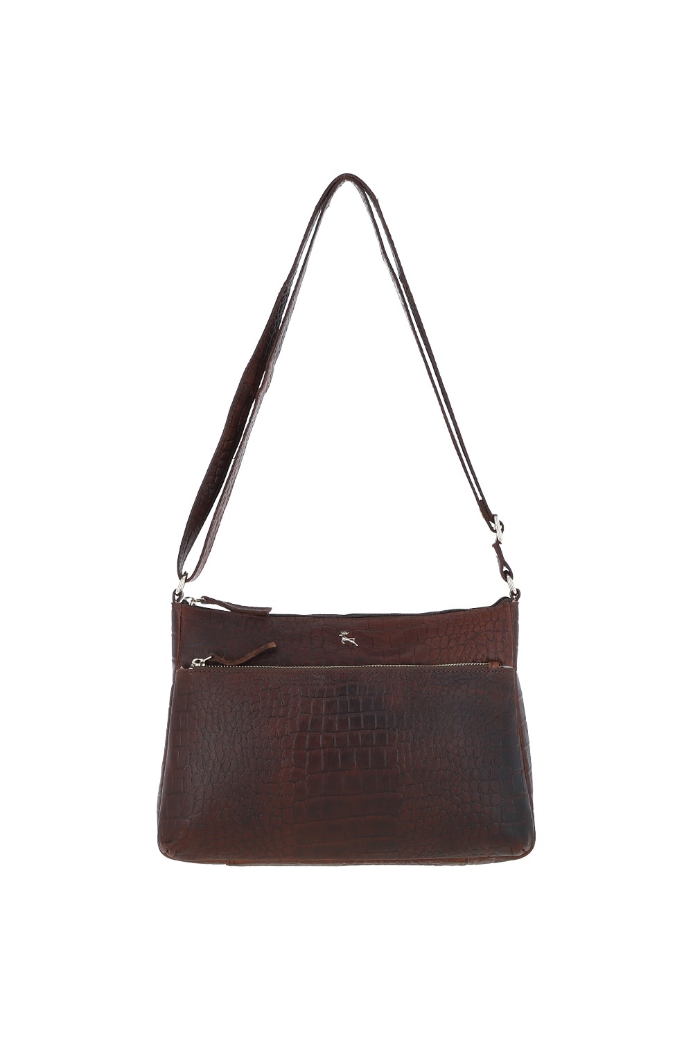 Brown 'Silvia' Croc Print Real Leather Shoulder Bag, Image 4 of 5