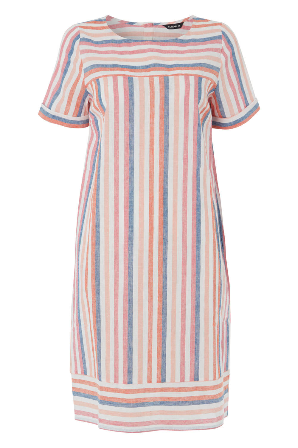 Multi Coloured Striped Linen Blend Tunic Dress, Image 6 of 5