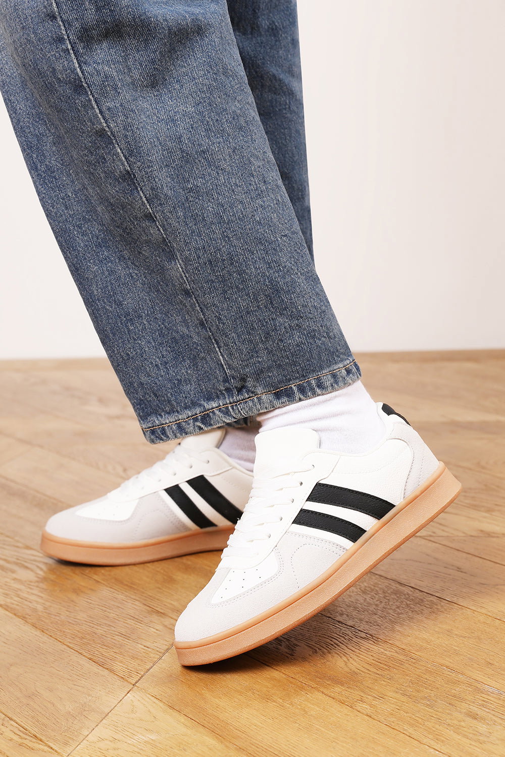 White 'Xia' Classic Retro Lace Up Trainer with Stripes, Image 8 of 8