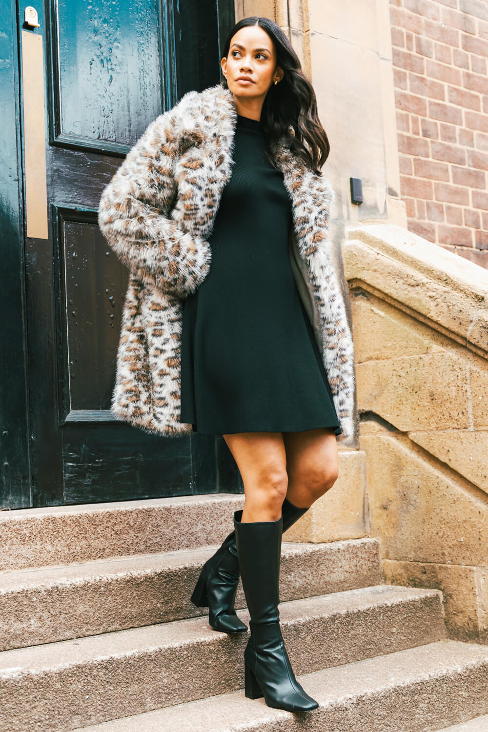 Black Dusk Ribbed Skater Jumper Dress, Image 8 of 7