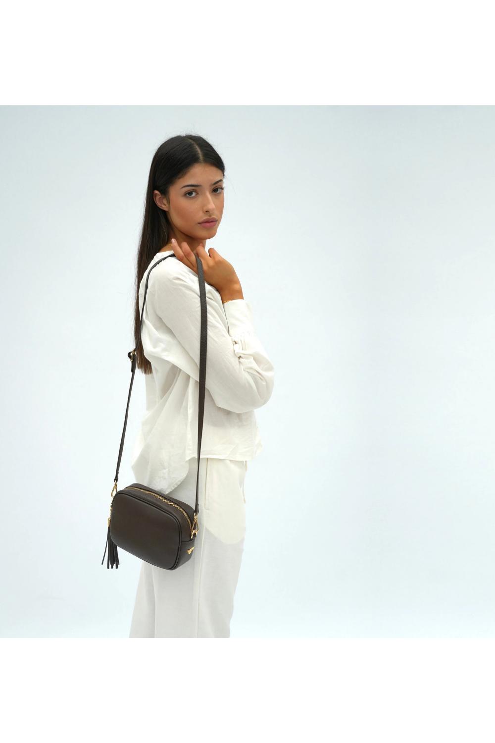 Brown The Tassel Chocolate Leather Crossbody Bag, Image 2 of 5
