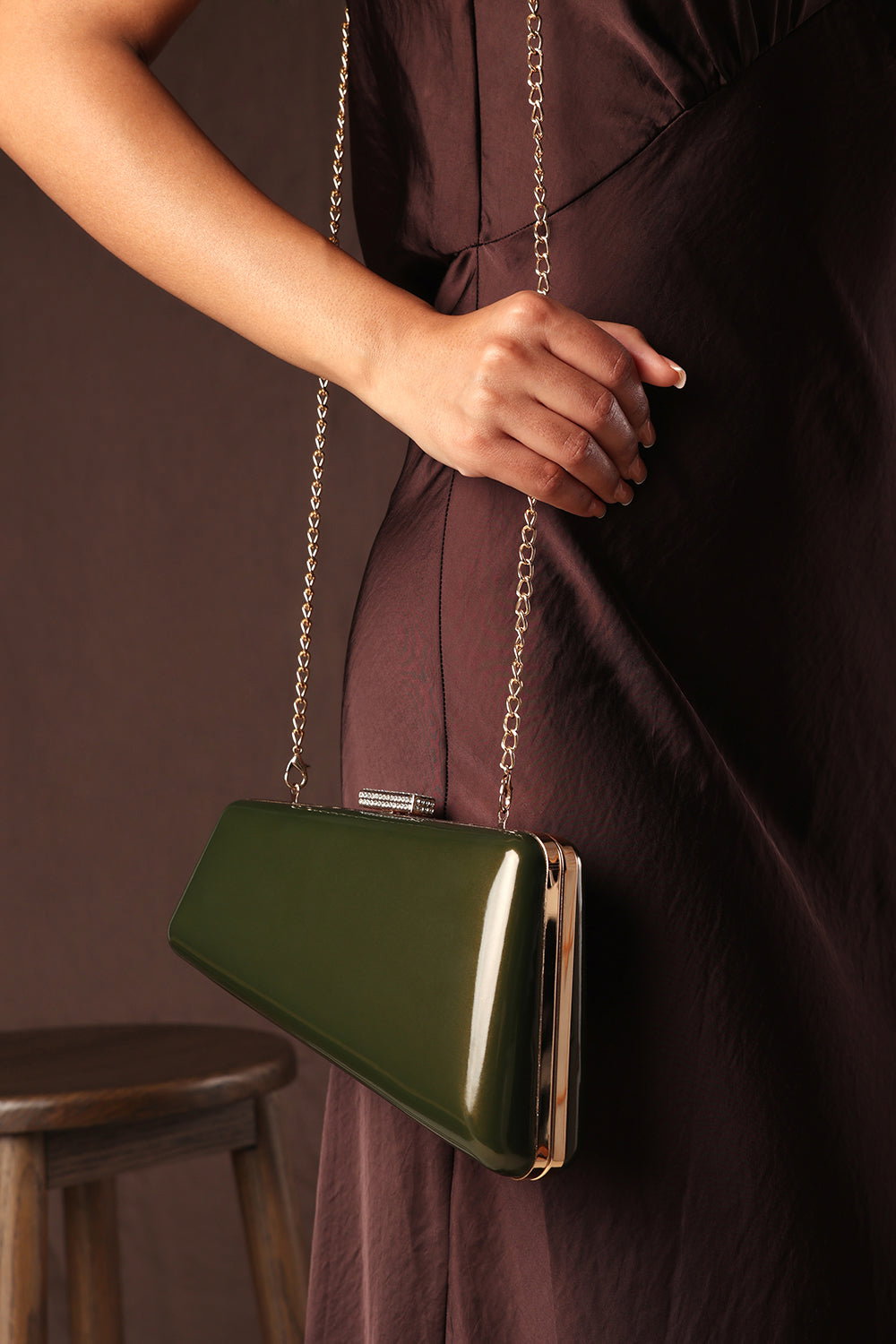 Green Lark Asymmetric Metallic Clutch Bag, Image 7 of 7