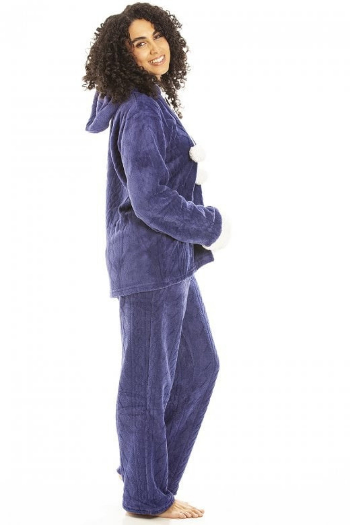 Navy Camille Lingerie Navy Supersoft Hooded Pyjama Set, Image 2 of 5