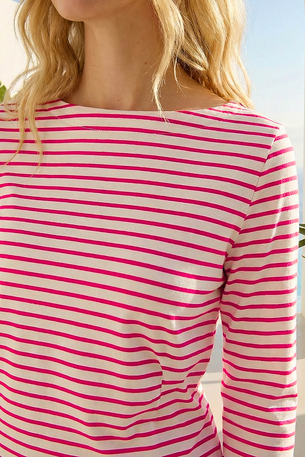 Red Stripe Print Boat Neck Top, Image 5 of 4