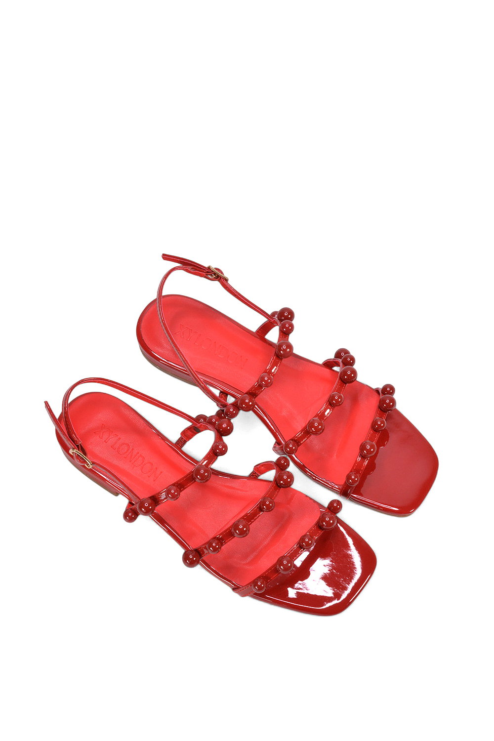 Red XY LONDON Red 'Pamela' Flat Strappy Sandals with Beaded Detail, Image 4 of 5