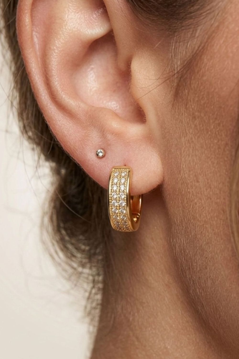 Gold Gold Double-Row Pavé Crystal Huggie Hoops, 1cm, Image 3 of 3
