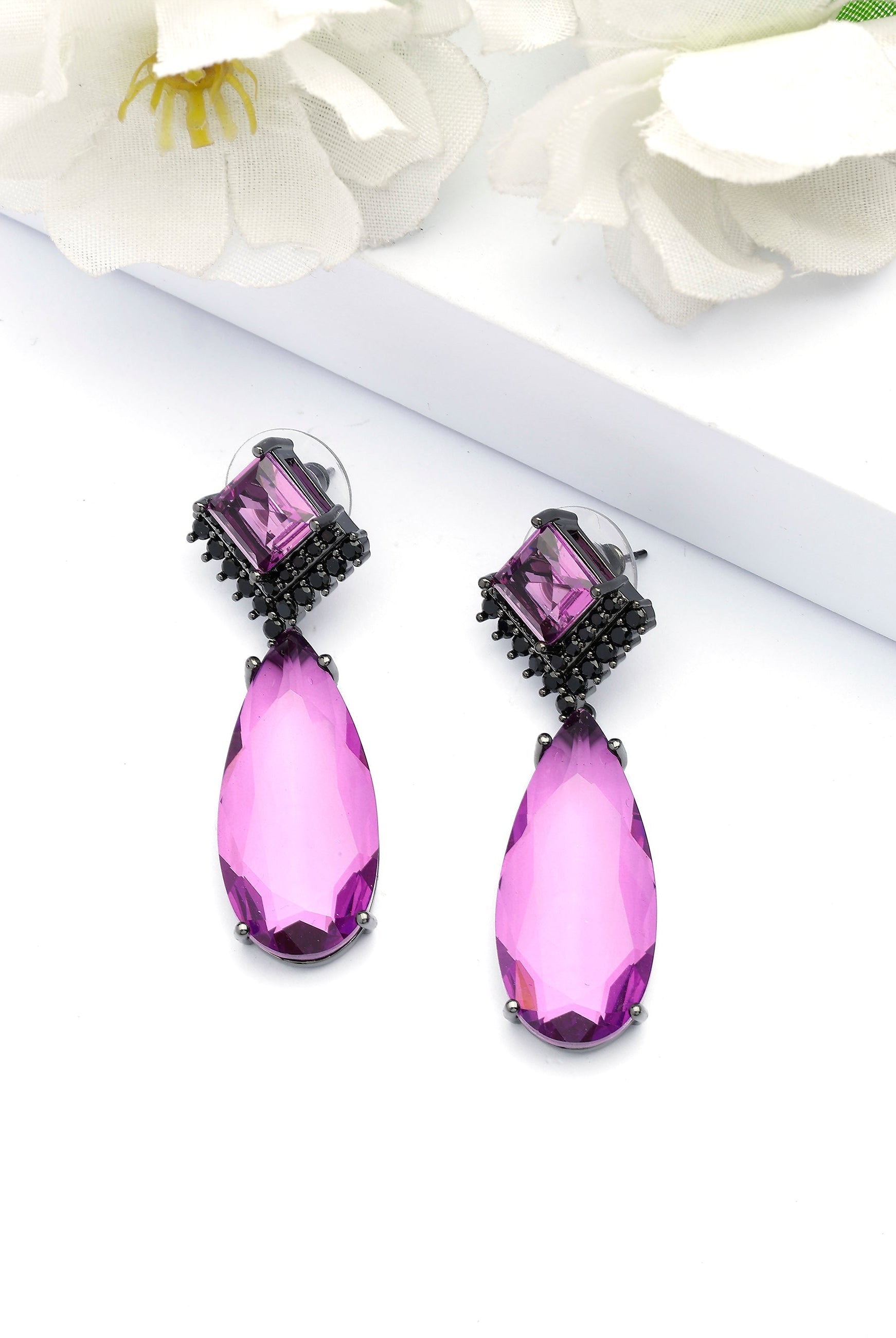 Violet Raindrop shaped Violet Earrings, Image 2 of 4