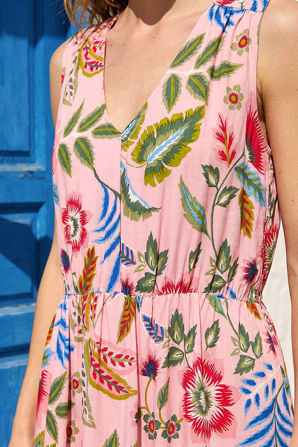 PINK Tropical Floral Midi Dress, Image 5 of 4