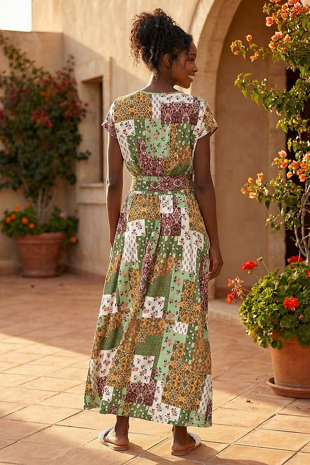knee length dresses for ladies Long Sleeved Lace Trim Holiday Maxi Dress, Khaki Pattern  Jolie Moi Retail