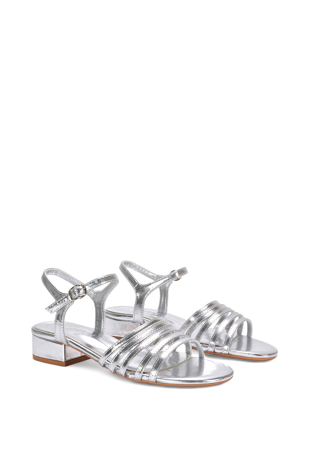 Silver 'Katie' Low Heel Open Toe Sandals With Ankle Strap, Image 3 of 5