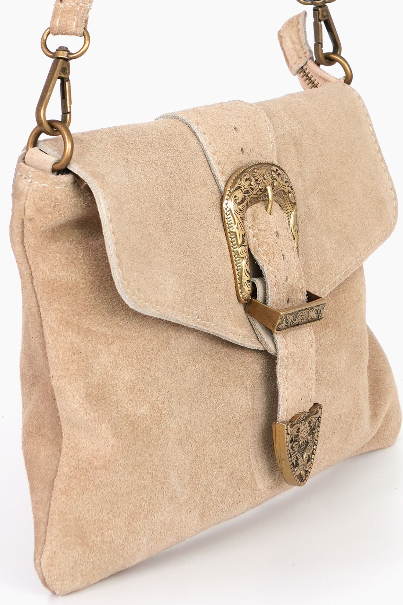Beige Buckle Clutch Bag Italian Suede Leather, Image 3 of 4