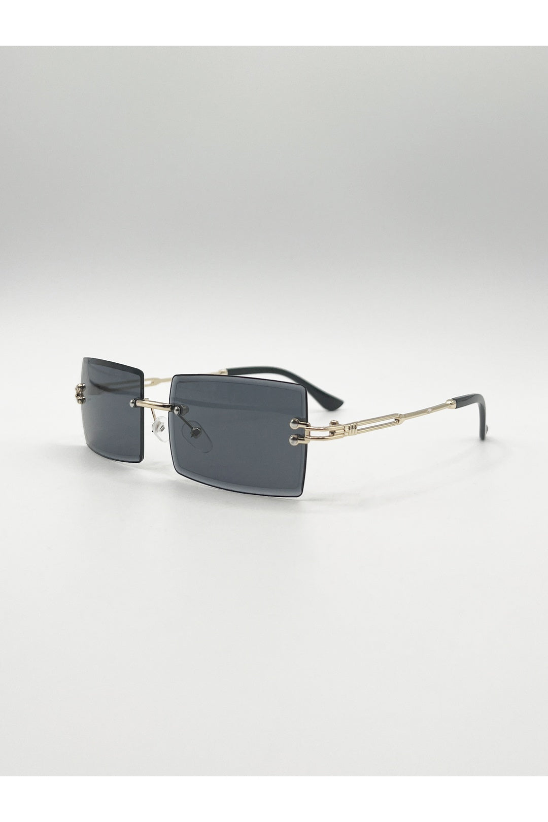 Black Frameless Square Sunglasses in Black, Image 3 of 6