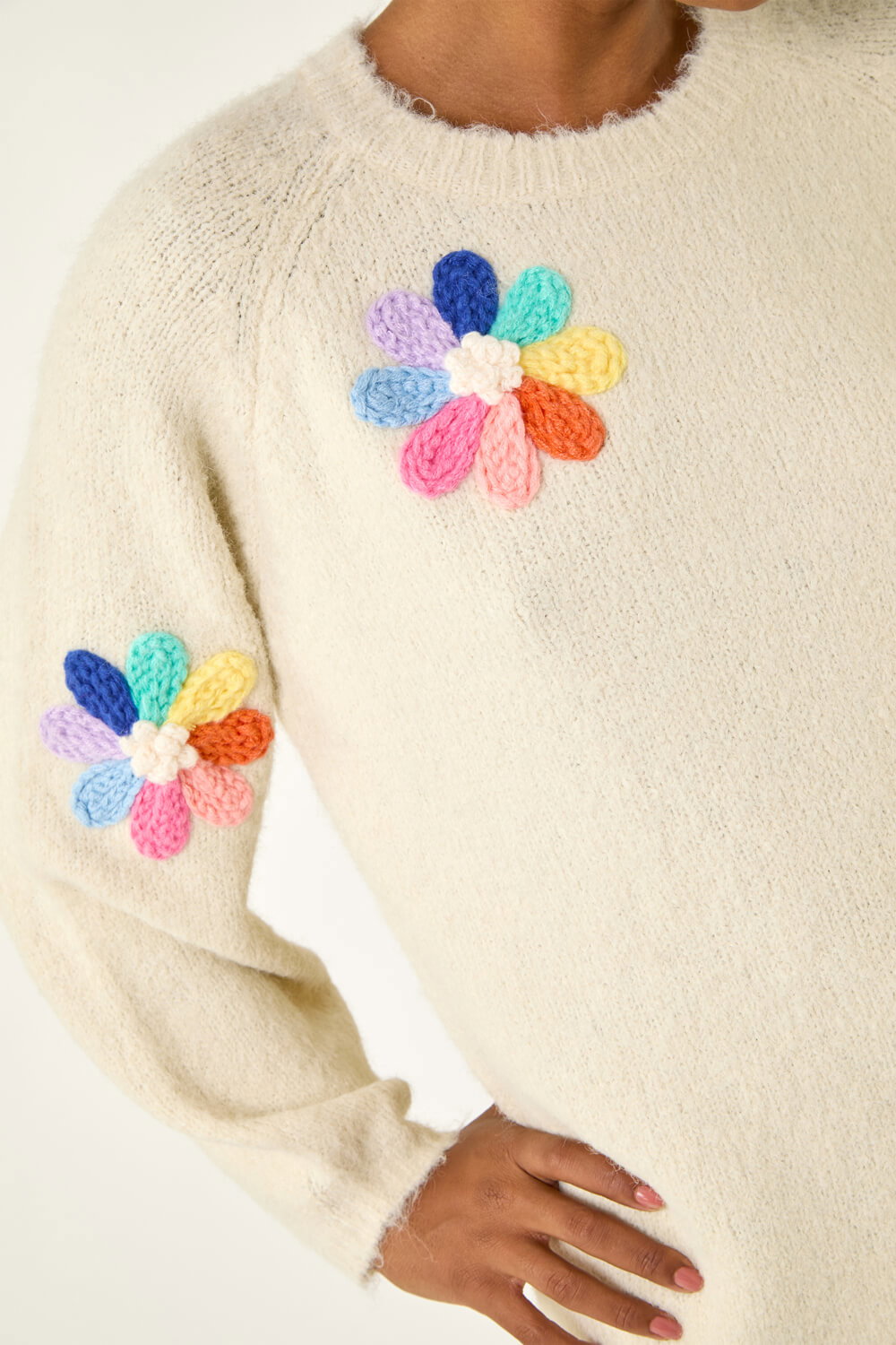 Ivory Floral Rainbow Knit Jumper, Image 9 of 8