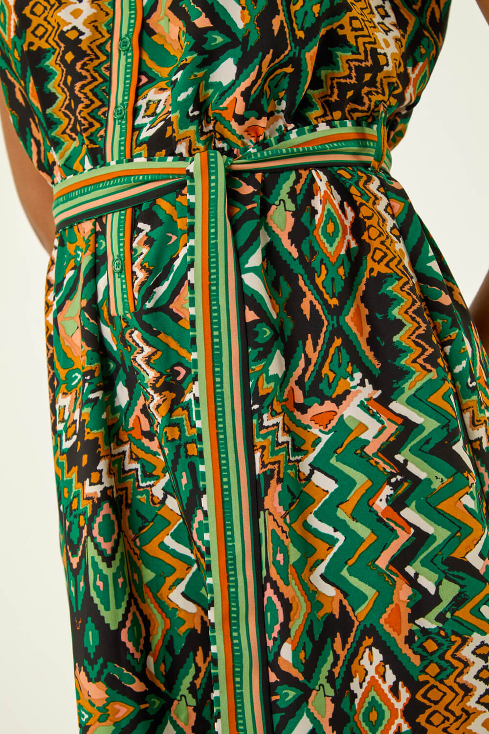 Green Zig Zag Print Full Length Jumpsuit, Image 6 of 5