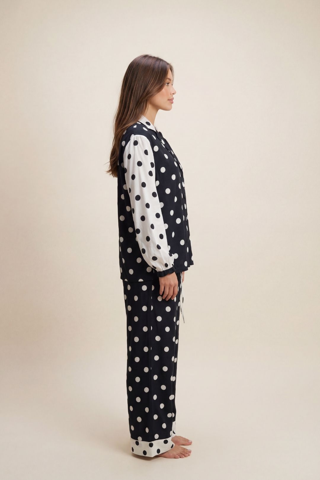 Black The Night Store Black Polka Dot Viscose Pyjama Trouser Set, Image 2 of 4