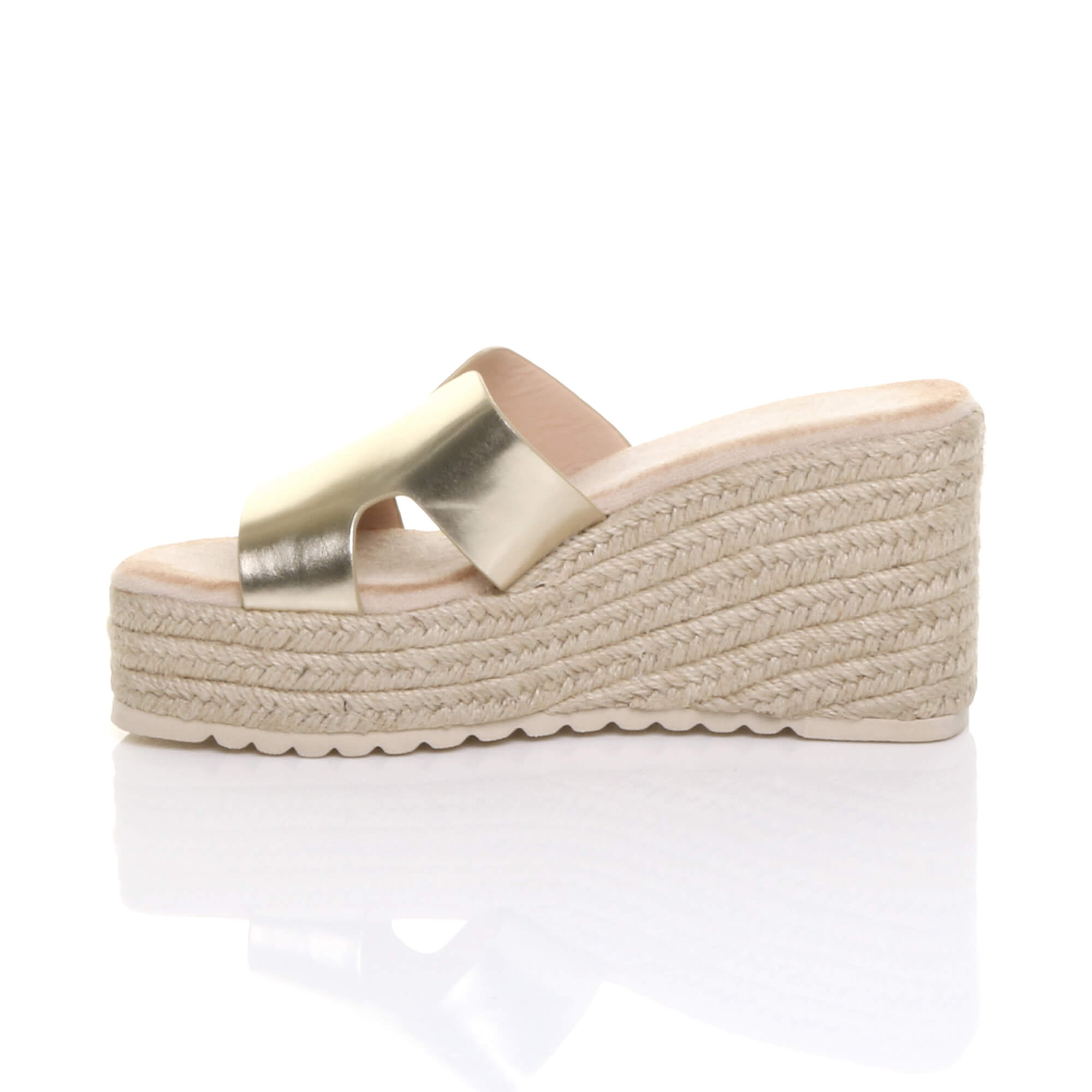 Gold AJVANI Gold High Wedge Platform Mule Sandals Espadrilles, Image 3 of 4
