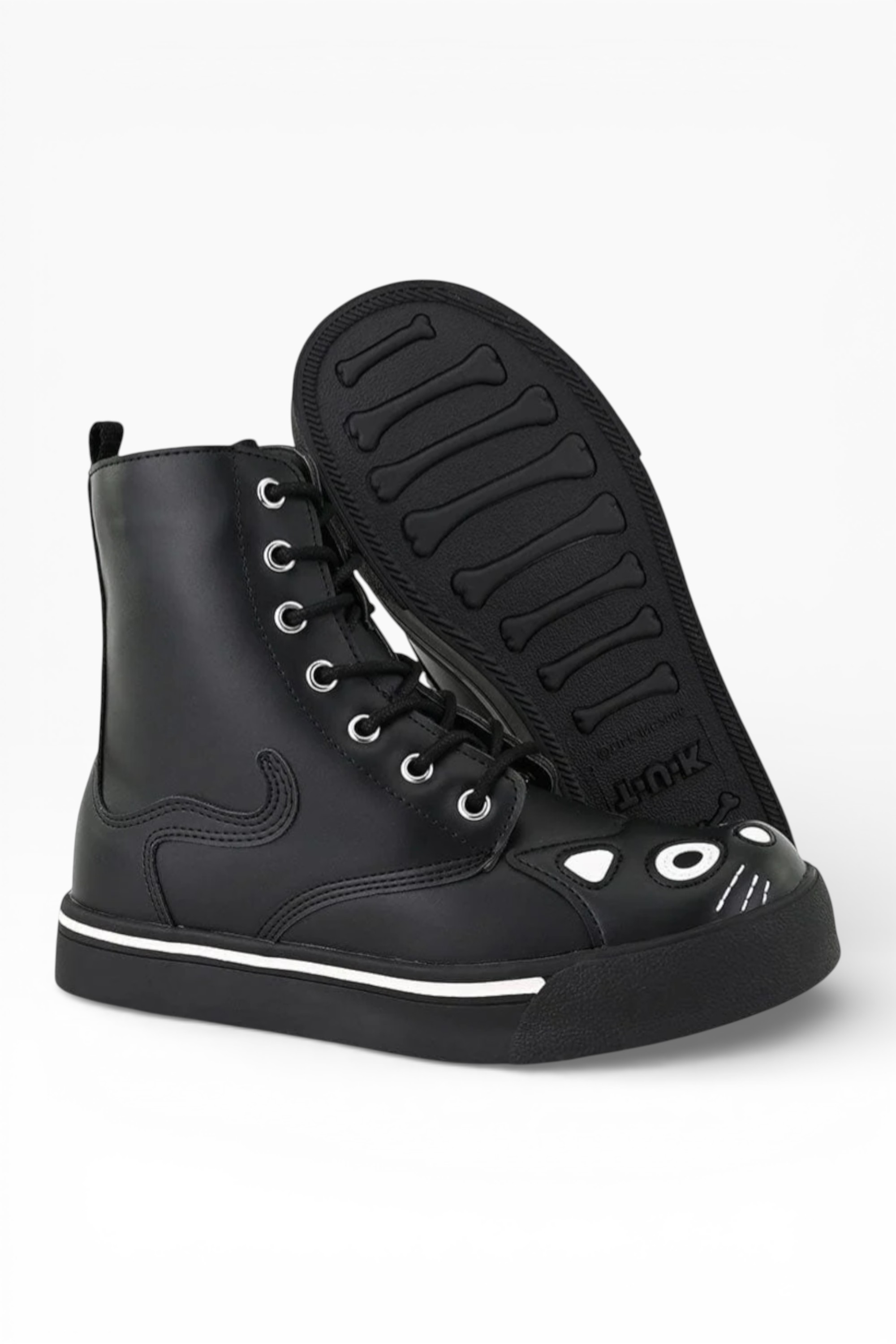 Black Kitty Faux Leather Combat Sneaker Boots, Image 5 of 8