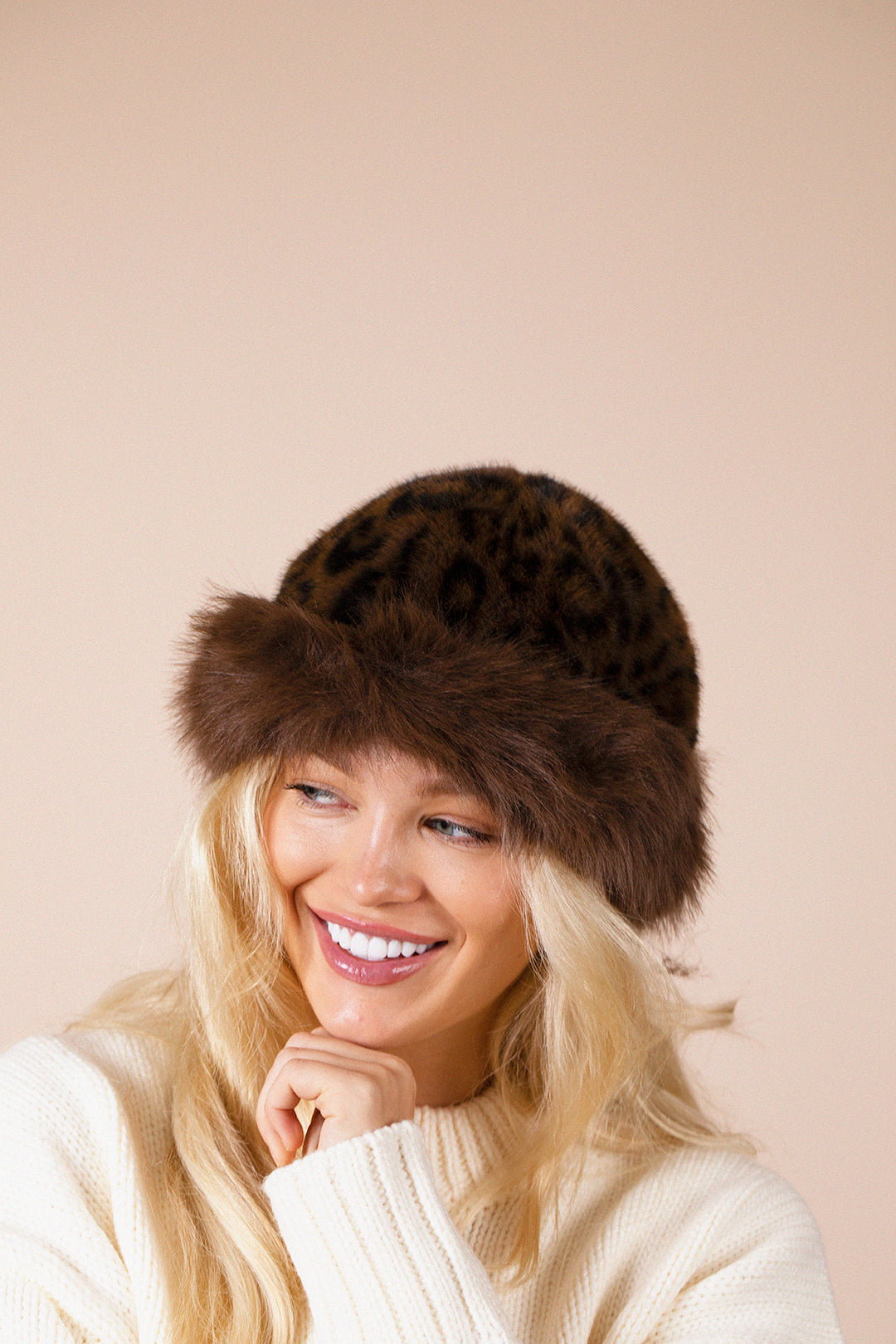 Brown Leopard Faux Fur Hat, Image 1 of 2