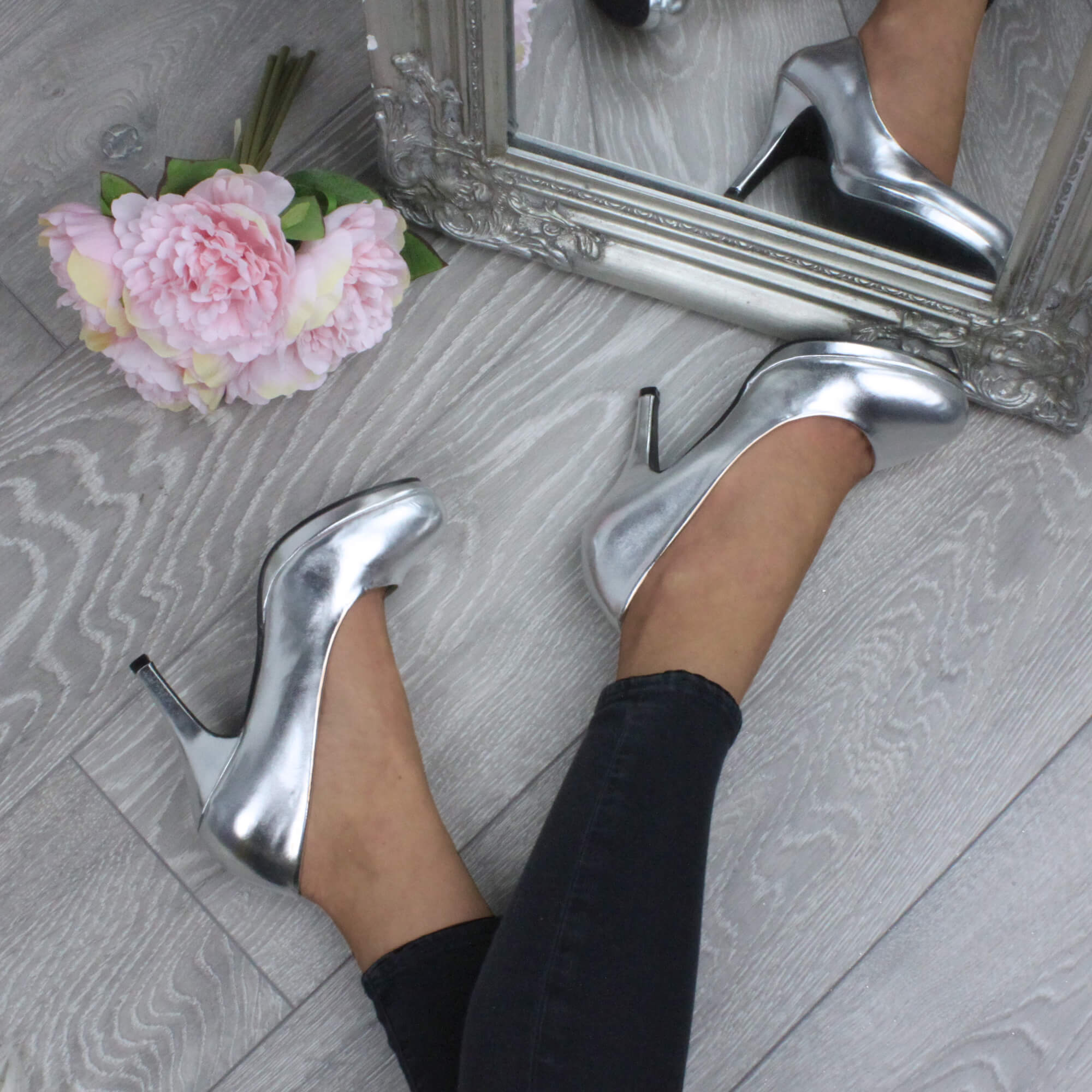 Silver AJVANI Silver High Heel Court Shoes, Image 5 of 6