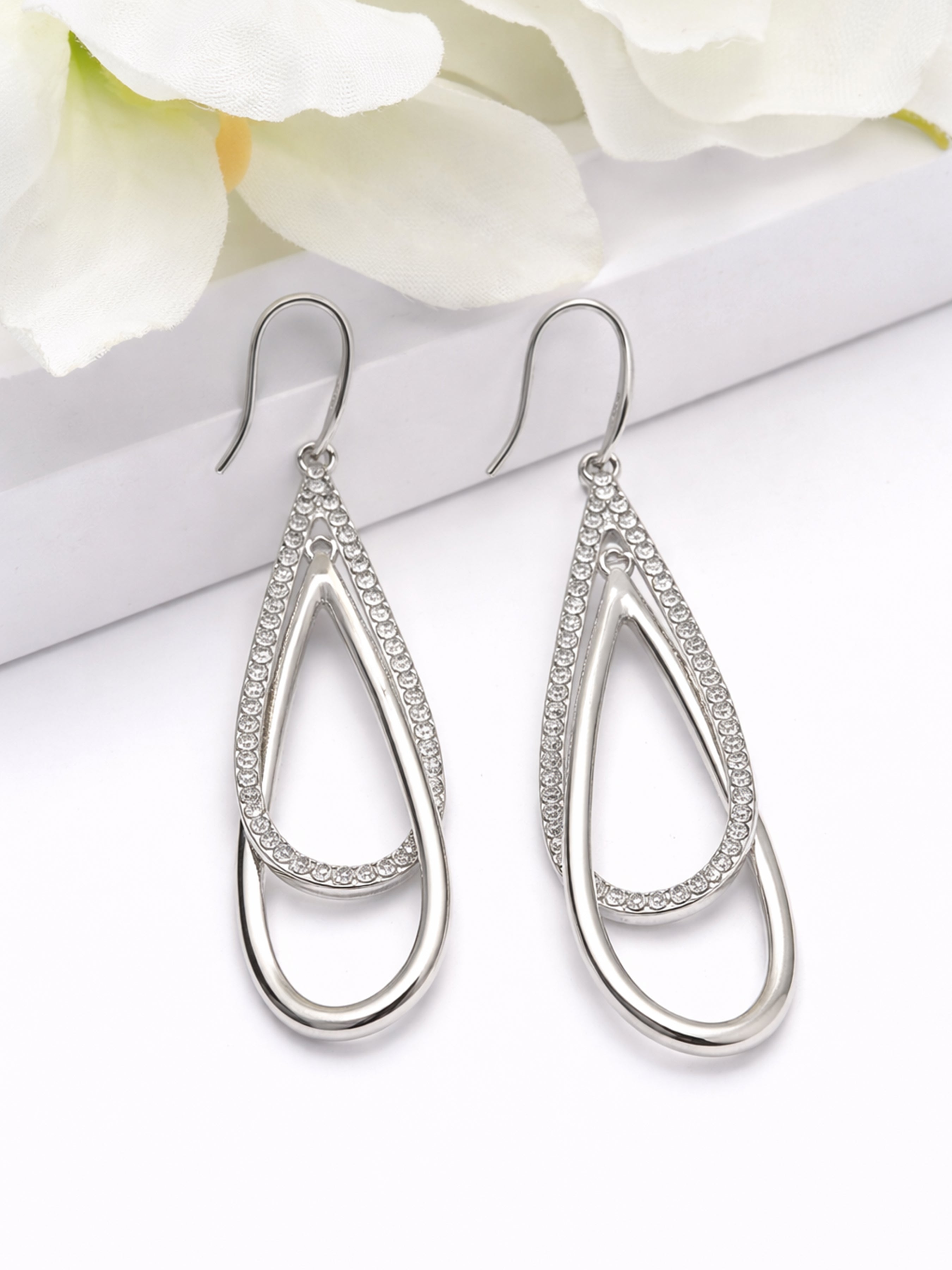 Silver AVANT-GARDE PARIS Silver Double Loop Pavé Drop Earrings, Image 3 of 3
