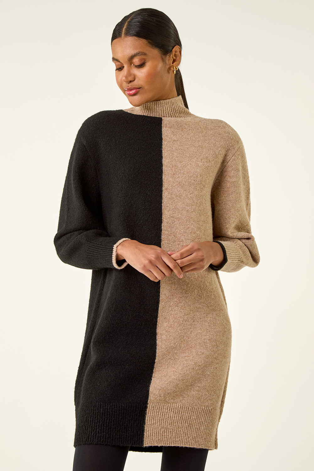 Biscuit Contrast Colour Knit Dress, Image 5 of 5